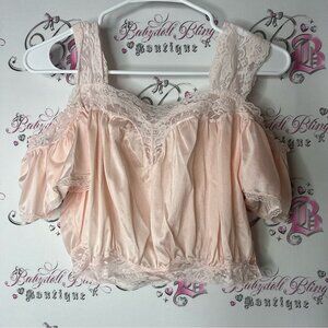 Shirt Pink Lace Off-Shoulder Top vintage light pink peach Lacie floral rare